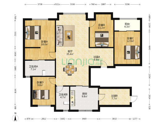 江山万里·星耀阁 4室1厅2卫 147平方