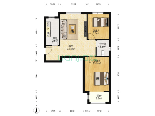 大谈裕园 2室1厅1卫 85平方