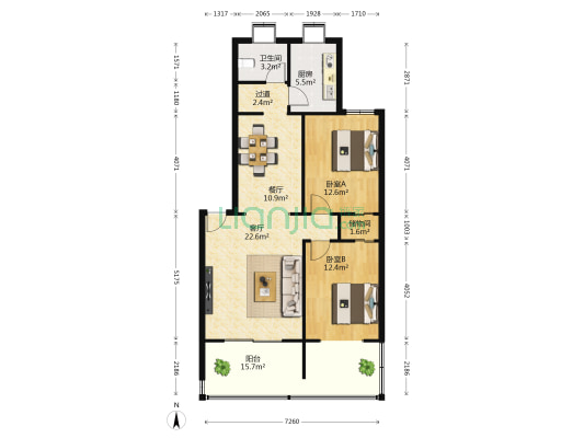 市房管局宿舍 2室2厅1卫 101平方