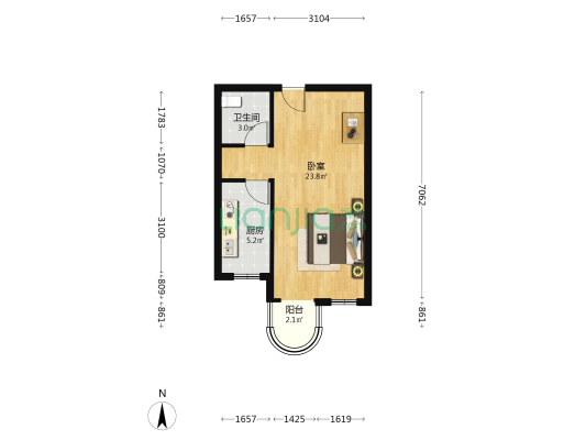 津铁美苑 1室0厅1卫 55平方