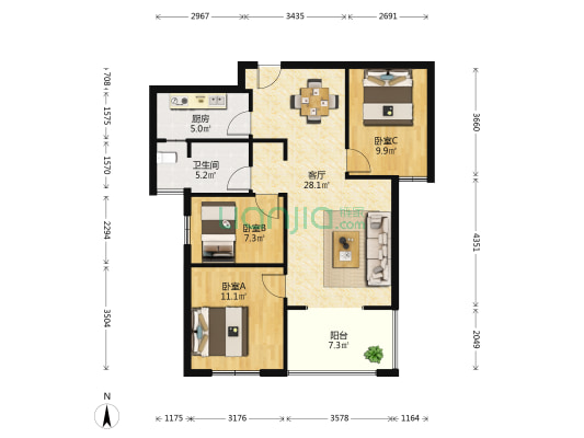保利城三期 3室1厅1卫 94平方