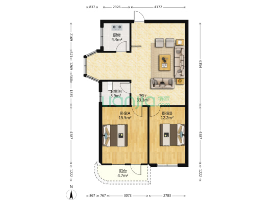 白马花园 2室1厅1卫 92平方