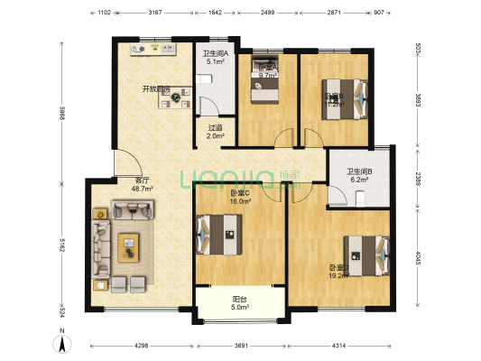 卡诺岛北岛 4室1厅2卫 163平方