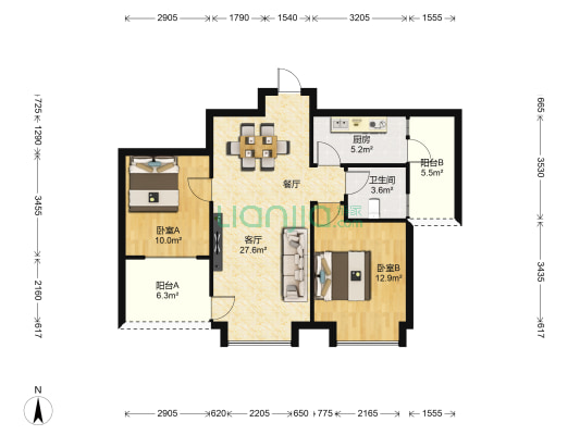 世荣名筑 2室1厅1卫 83平方