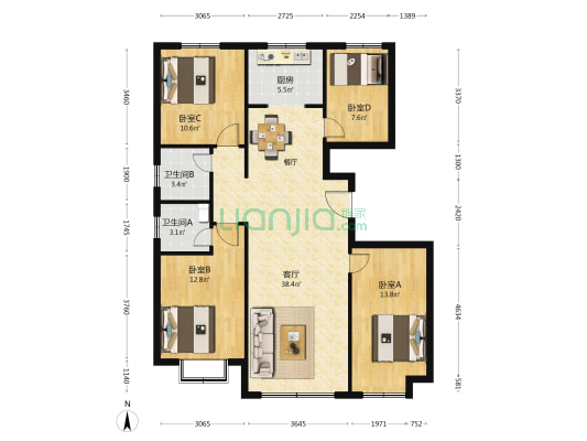 澳城花园 4室1厅2卫 129平方