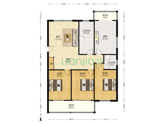 城港花苑东区 3室2厅2卫 140平方