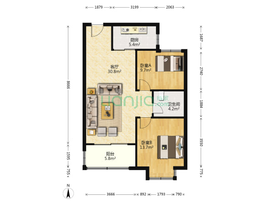 东域美墅 2室1厅1卫 97平方
