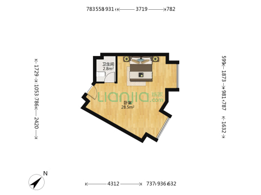 甲壳虫公寓 1室0厅1卫 48平方