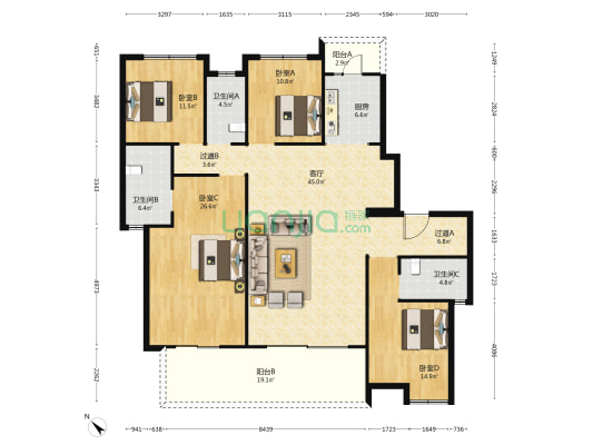 人居智荟城 4室1厅3卫 190平方