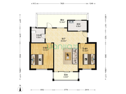 翡翠城 2室1厅1卫 81平方