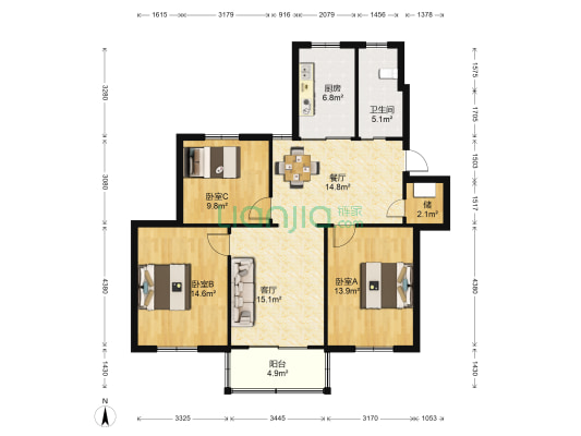 万善园二村东区（万善园） 3室2厅1卫 106平方