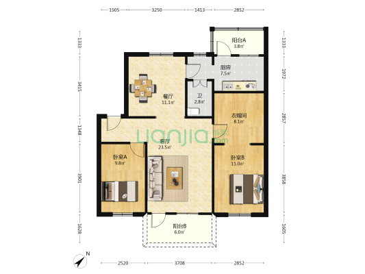 福利厂宿舍 2室2厅1卫 94平方