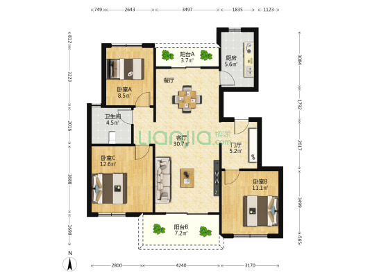 天池居2区 3室1厅1卫 110平方