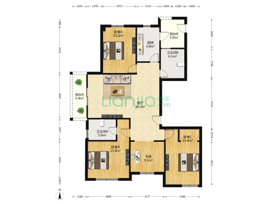 君汇半岛 4室1厅2卫 117平方