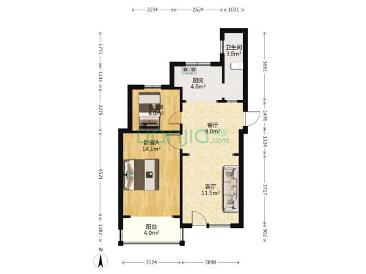 寿光市建设局北院宿舍区 2室2厅1卫 71平方