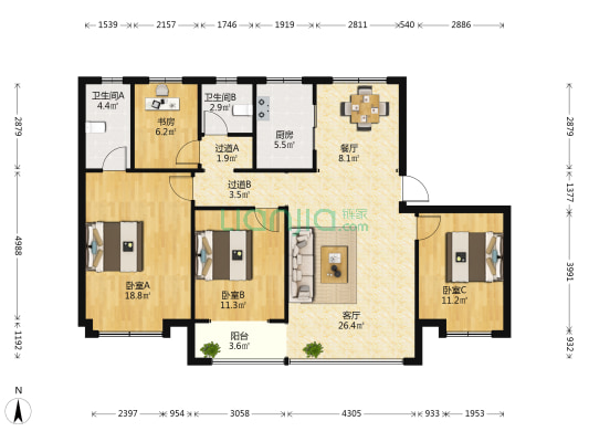 君悦府 4室2厅2卫 145平方