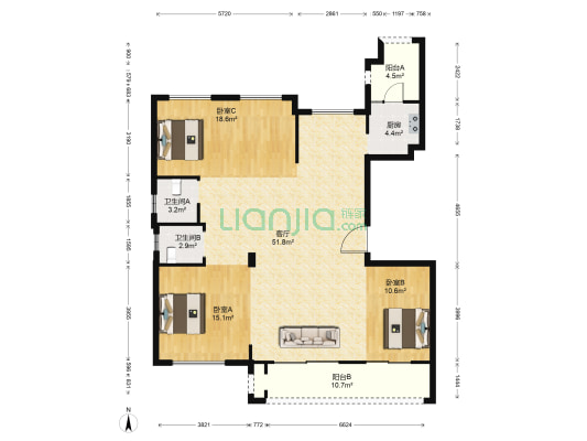 华鸿瑞安华府 3室1厅2卫 141平方