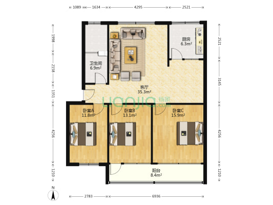 鼎鑫花园住宅小区 3室1厅1卫 120平方