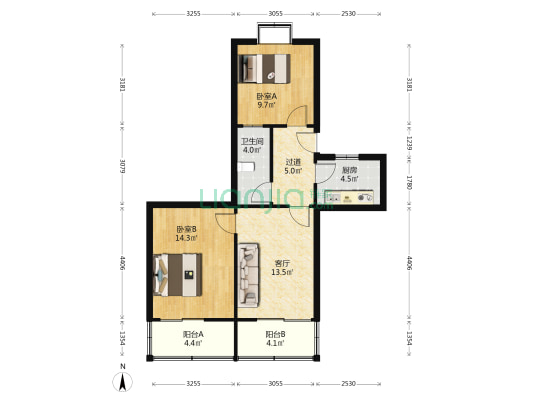 建国东路4号院 2室1厅1卫 73平方