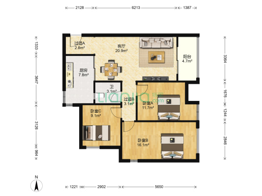 北大资源燕南 3室1厅1卫 97平方