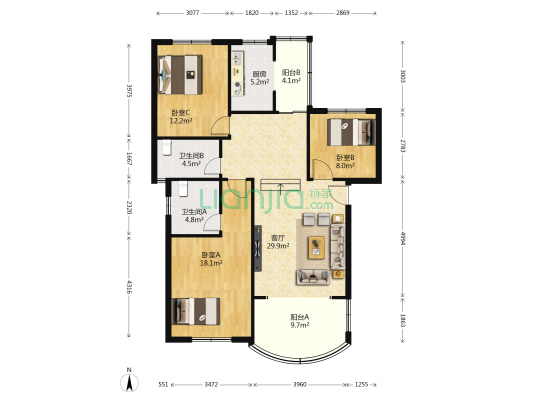 阳光翠庭 3室1厅2卫 122平方