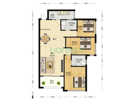 宏桂宏苑浅水湾 3室1厅2卫 97平方