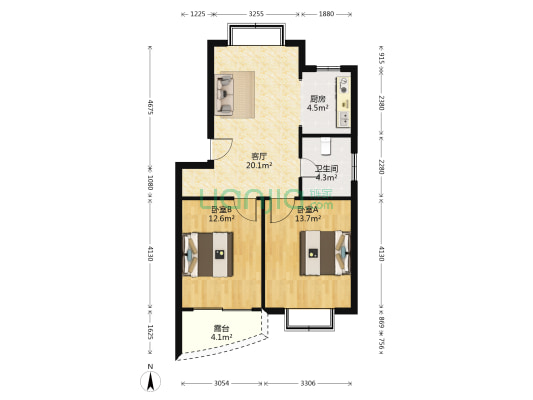 洪兴花园南区 2室1厅1卫 77平方
