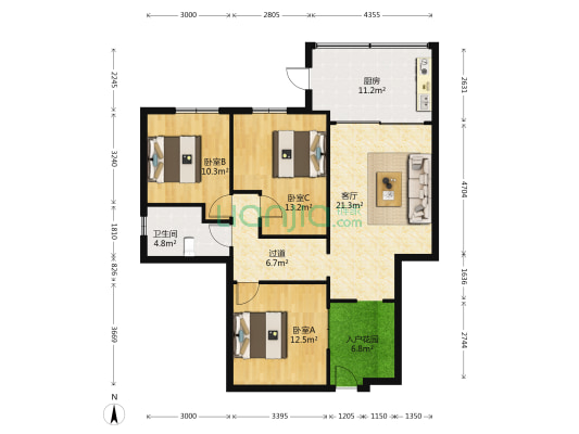 南天阁 3室1厅1卫 83平方