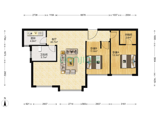 金新城首府 2室1厅1卫 94平方