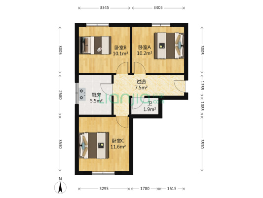 甘肃送变电工程公司住宅楼 3室0厅1卫 60平方