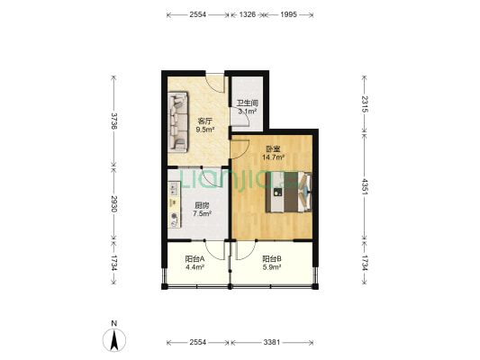 山大北路51号 1室1厅1卫 50平方