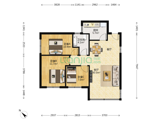 金丰苑 3室1厅1卫 80平方