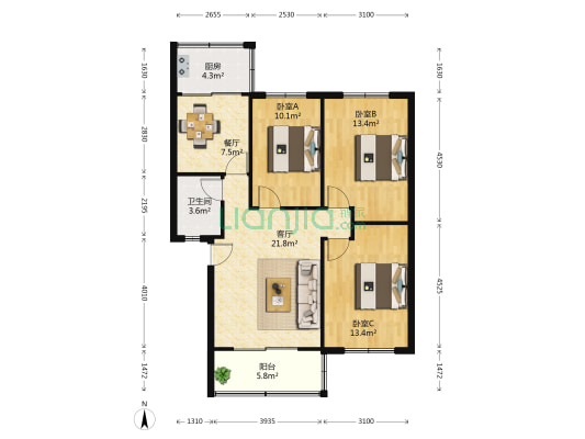 英雄山路267号 3室2厅1卫 100平方