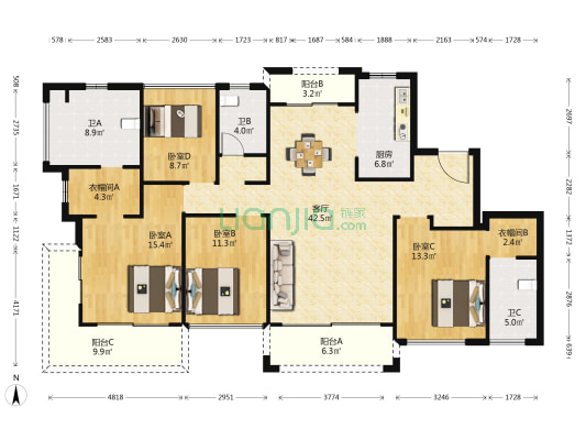 珑湾祥云 4室1厅3卫 172平方