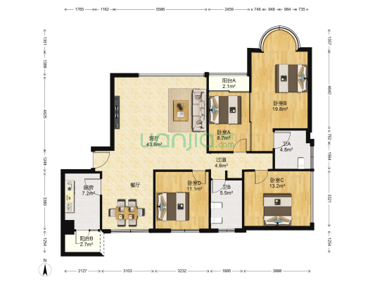 华标广场 4室1厅2卫 164平方