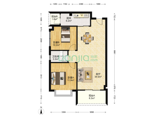华美怡景豪庭 2室1厅1卫 91平方