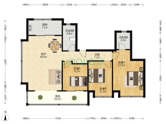 金鹏壹品天成 3室1厅2卫 131平方