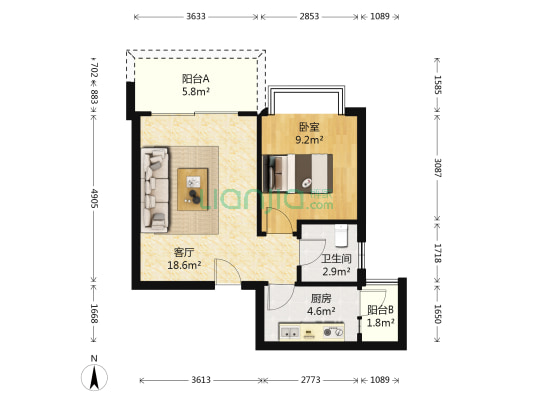 玉豪龙庭 1室1厅1卫 55平方