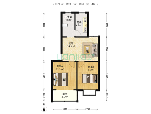 永恒家园 2室1厅1卫 65平方
