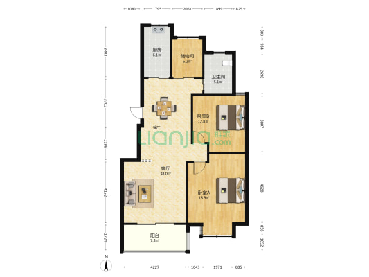 亲亲家园 2室1厅1卫 113平方
