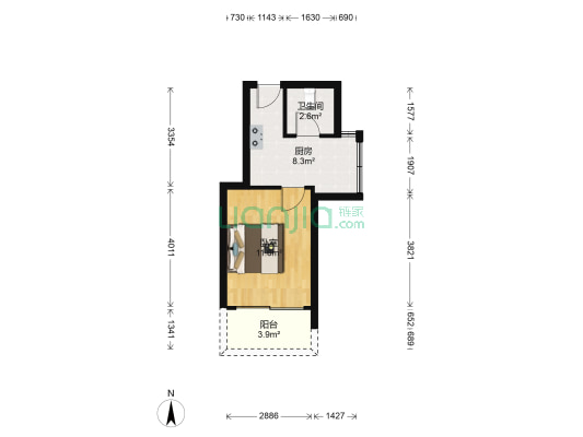 幸福时代 1室0厅1卫 58平方