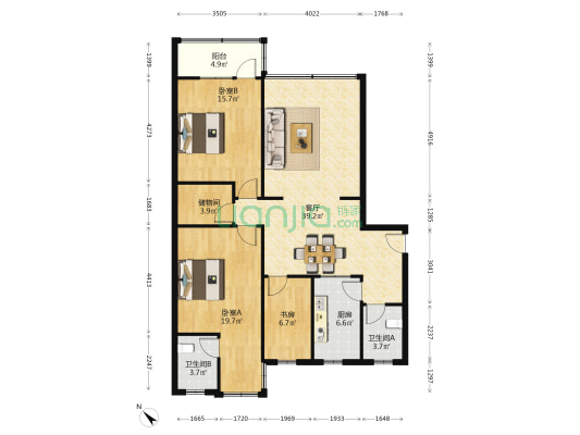 荷塘小院 3室1厅2卫 124平方