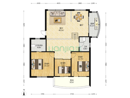 杨井路1号院 3室1厅2卫 133平方