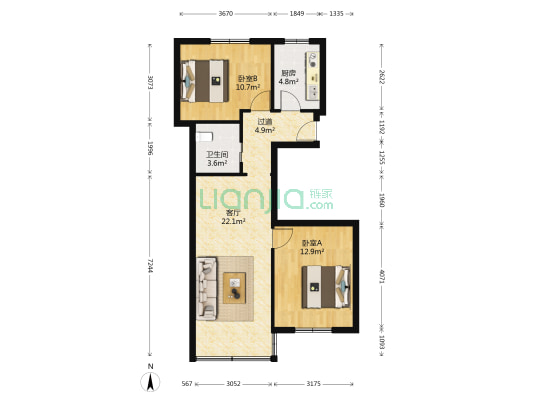 振兴路 2室1厅1卫 74平方