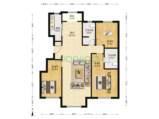 碧溪苑 3室1厅2卫 124平方