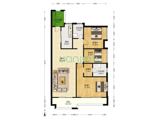 北大资源博雅1898 3室1厅2卫 129平方