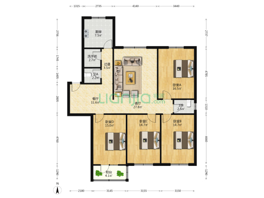 正定县电视台家属院 4室2厅3卫 149平方