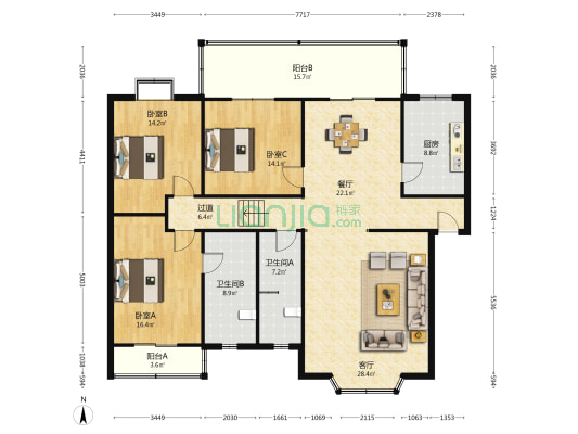 宝石花石油花园 3室2厅2卫 161平方