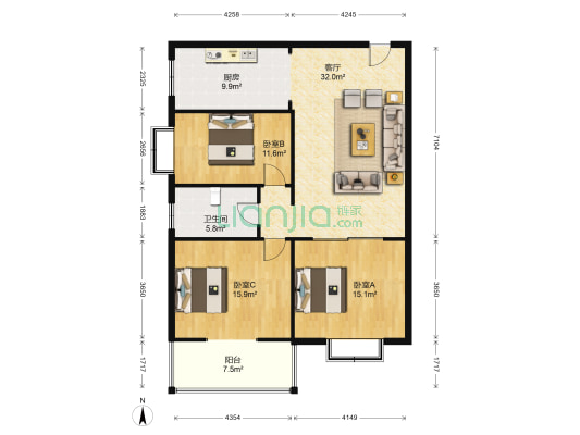 碧水兰亭 3室1厅1卫 117平方