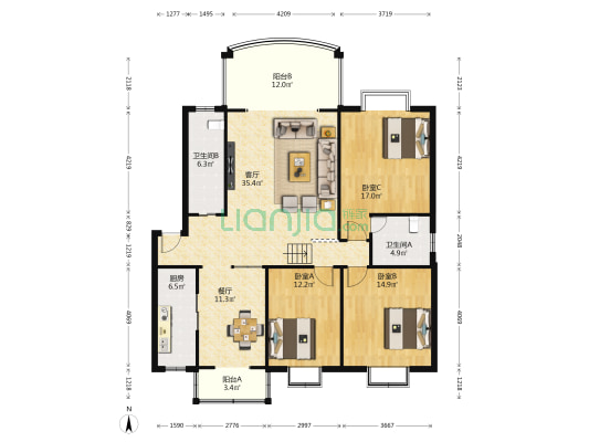 兰溪花园三期B区 3室2厅2卫 142平方